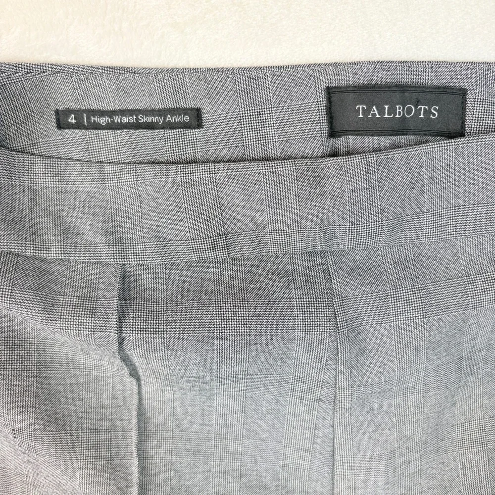 Talbots‎ Pants Women Sz 4 Grey Glen Plaid High-Waist Skinny Ankle Side Zip